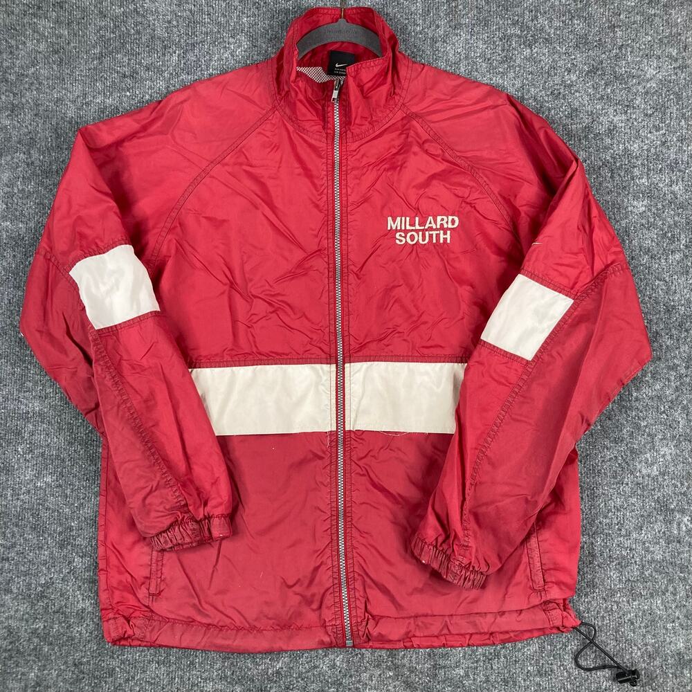 Nike Jacket Mens Size M Red‎ White Full Zip Mesh Lined Windbreaker Millard South